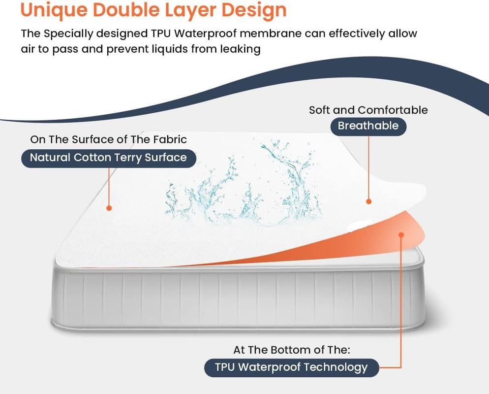 World Bedding World Bedding White XL V Berth Mattress Protector for Boat 100% Waterproof Fitted Style Mattress Pad Cover Fits Upto 12 Inch Deep Pocket Mattress, Ultra Soft Terry Cotton Washable Mattress Cover