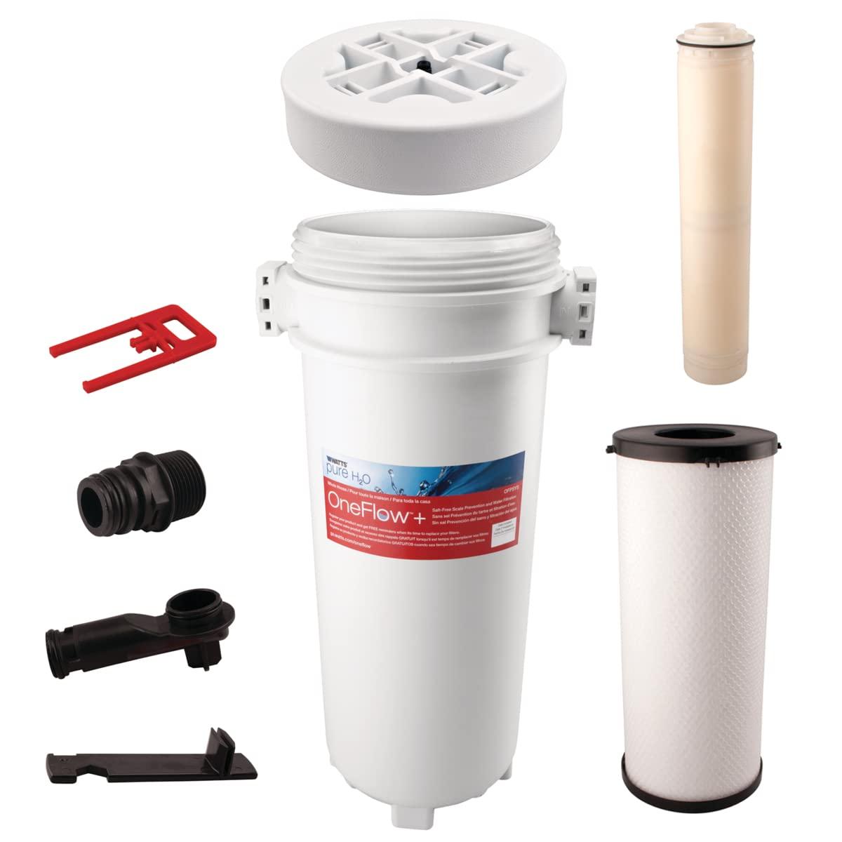 Watts Premier Watts OFPSYS OneFlow Plus Salt-Free Scale Prevention and Water Filtration System, Carbon Water Filter, Scale Reduction Cartridge, 1\" NPT Inlet and Outlet Connections
