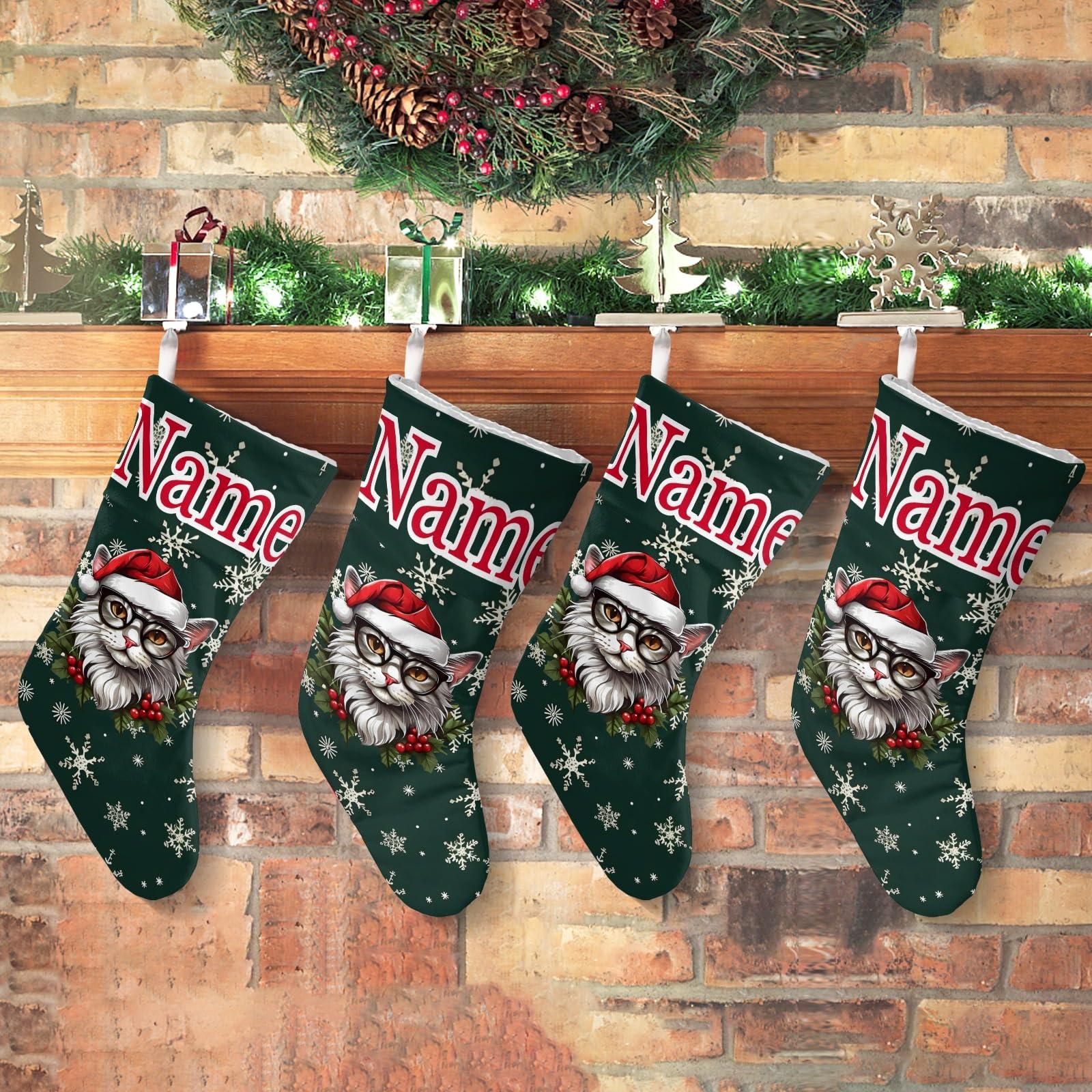 DIYGIFTS DIYGIFTS Personalized Christmas Stockings Custom Christmas Stockings with Name Animal Head Christmas Decorations Festival Surprise,Cat