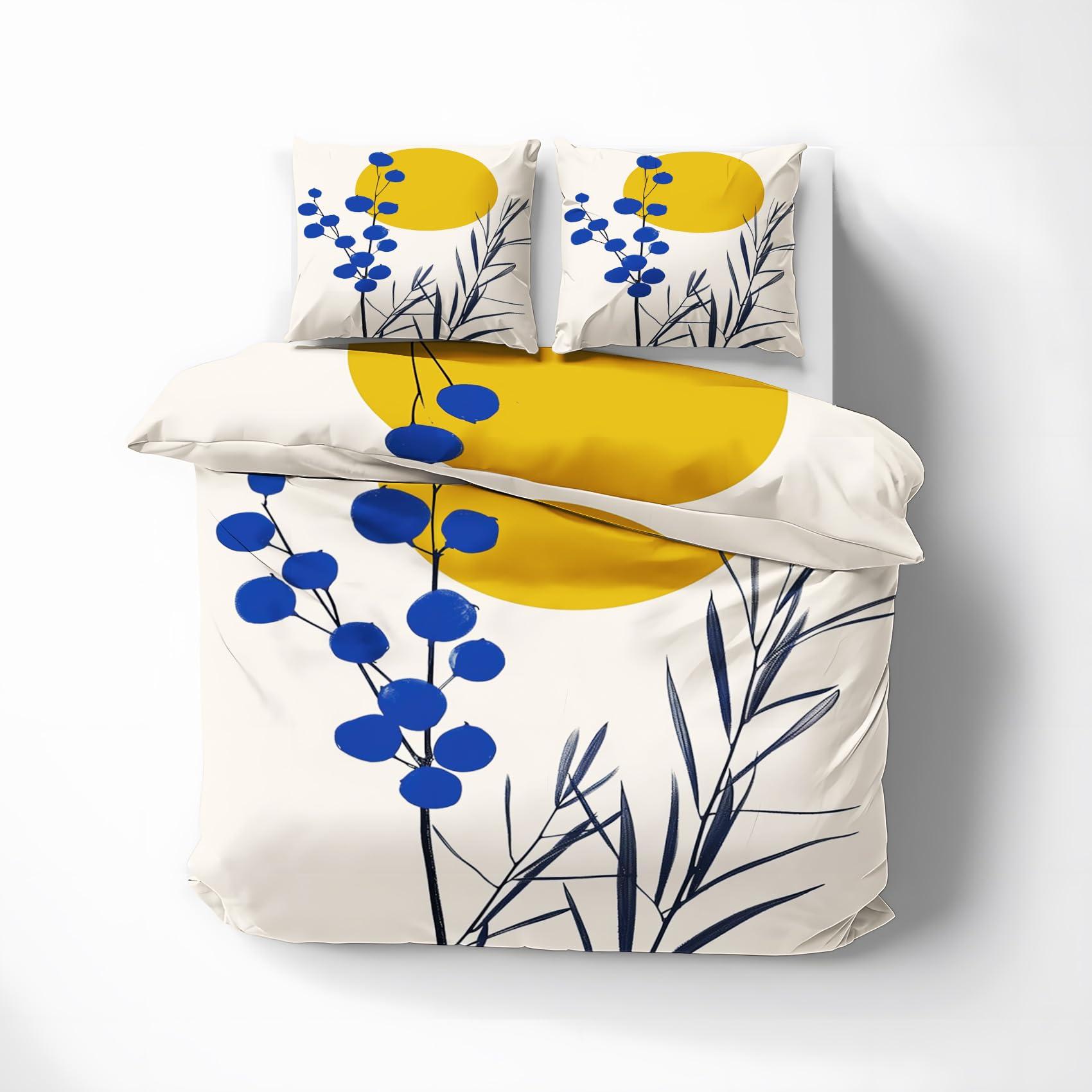 Epzylqyr Epzylqyr Mid Century Modern Duvet Cover California King Size, Japanese Duvet Cover Set 3 pcs, Leaf Floral Bedding Set with Zipper Closure, 1 Duvet Cover 104x98 inches and 2 Pillow Shams