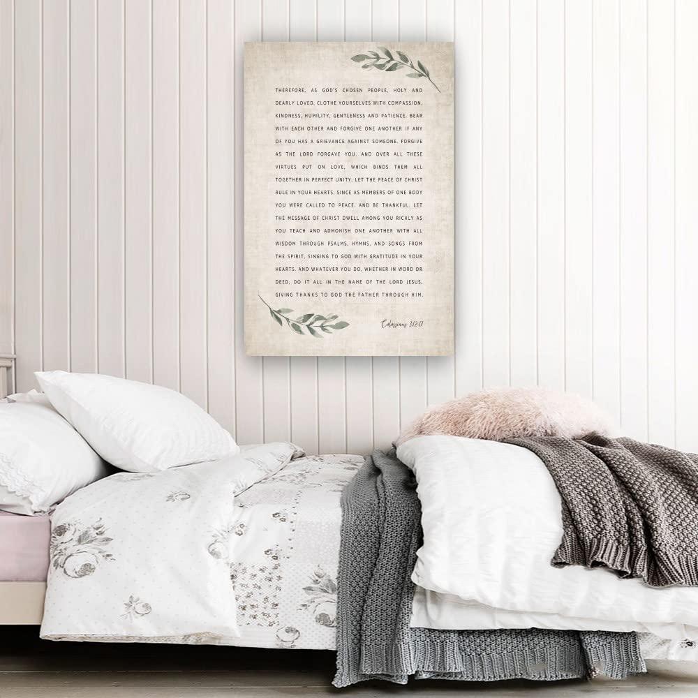 Sugsine Colossians 3 12-17 Bible Verse Poster Christian Wall Art Cloth Yourself with Compassion Praying Scripture Wall Decorations for Bedroom Modern Prints (12x18inch(30x45cm),Unframed)