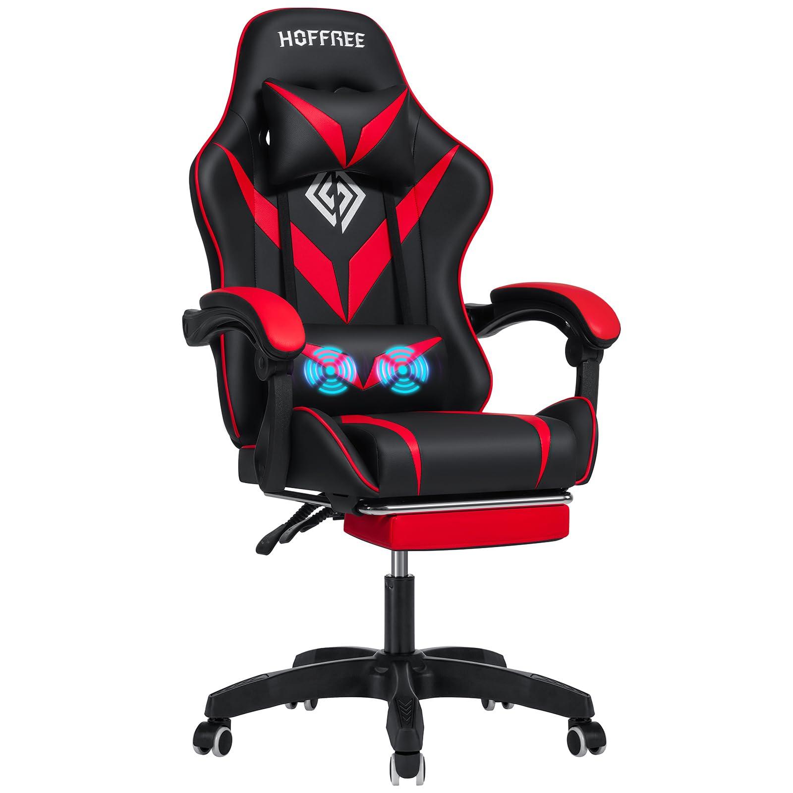 HOFFREE HOFFREE Massage Gaming Chair for Kids Computer Gamer Chair with Footrest and Lumbar Support Reclining PC Game Chair with Headrest for Gaming Room Red and Black