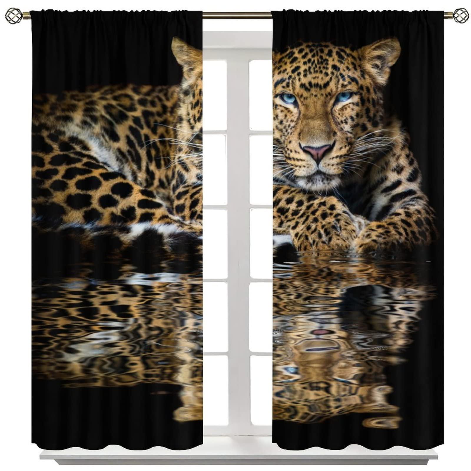 JTMTYWW African Wild Animal Curtains Safari Cheetah Print Decor Living Room Bedroom Dining Room Blackout Window Drapes Polyester Fabric with Rod Pocket Black Brown 55x63in