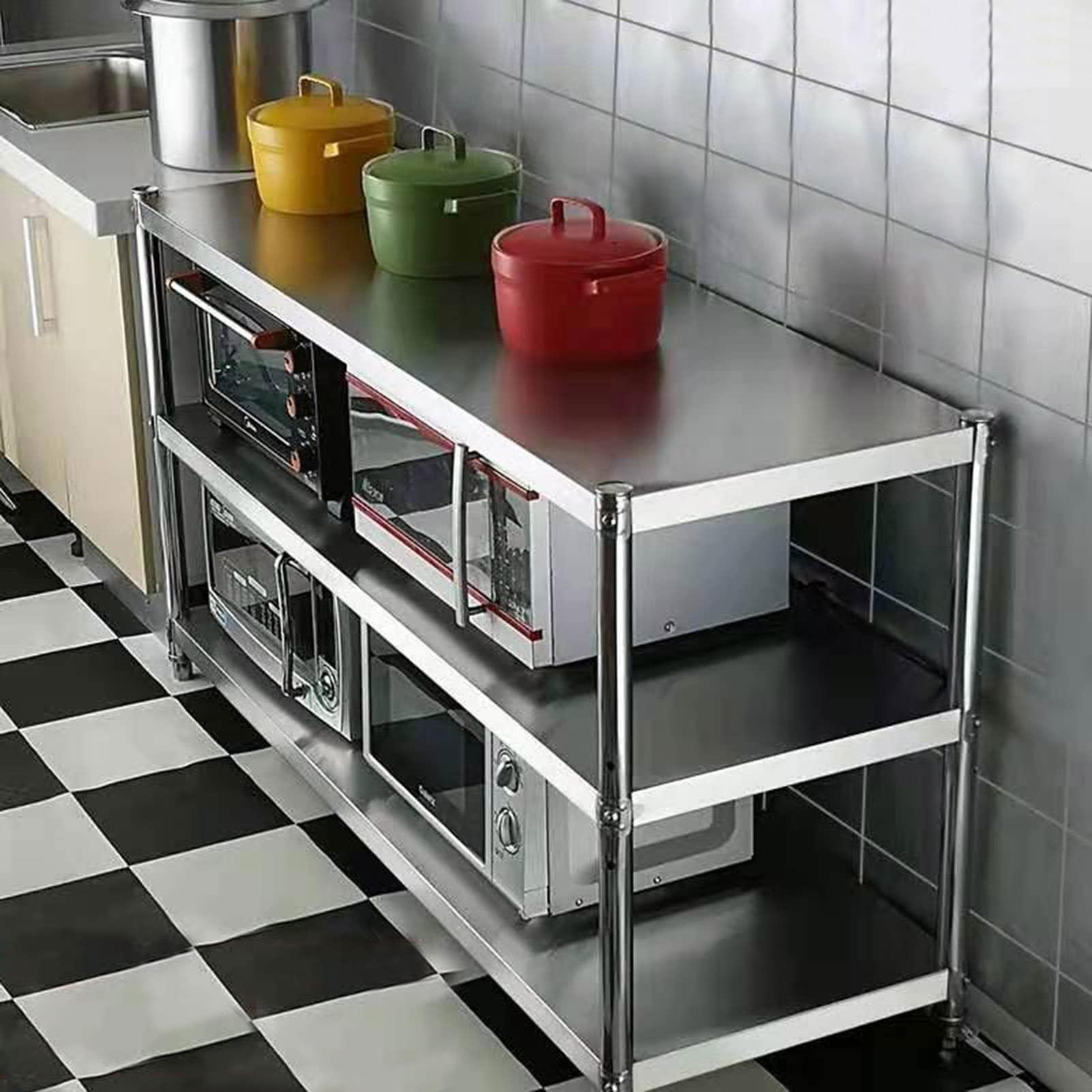 GOCHUSX GOCHUSX Stainless Steel Shelf, Kitchen Storage Rack, 3-Tier Shelving Units and Storage, Standing Shelving Work Table for Kitchen Garage Office(90X30X80CM)