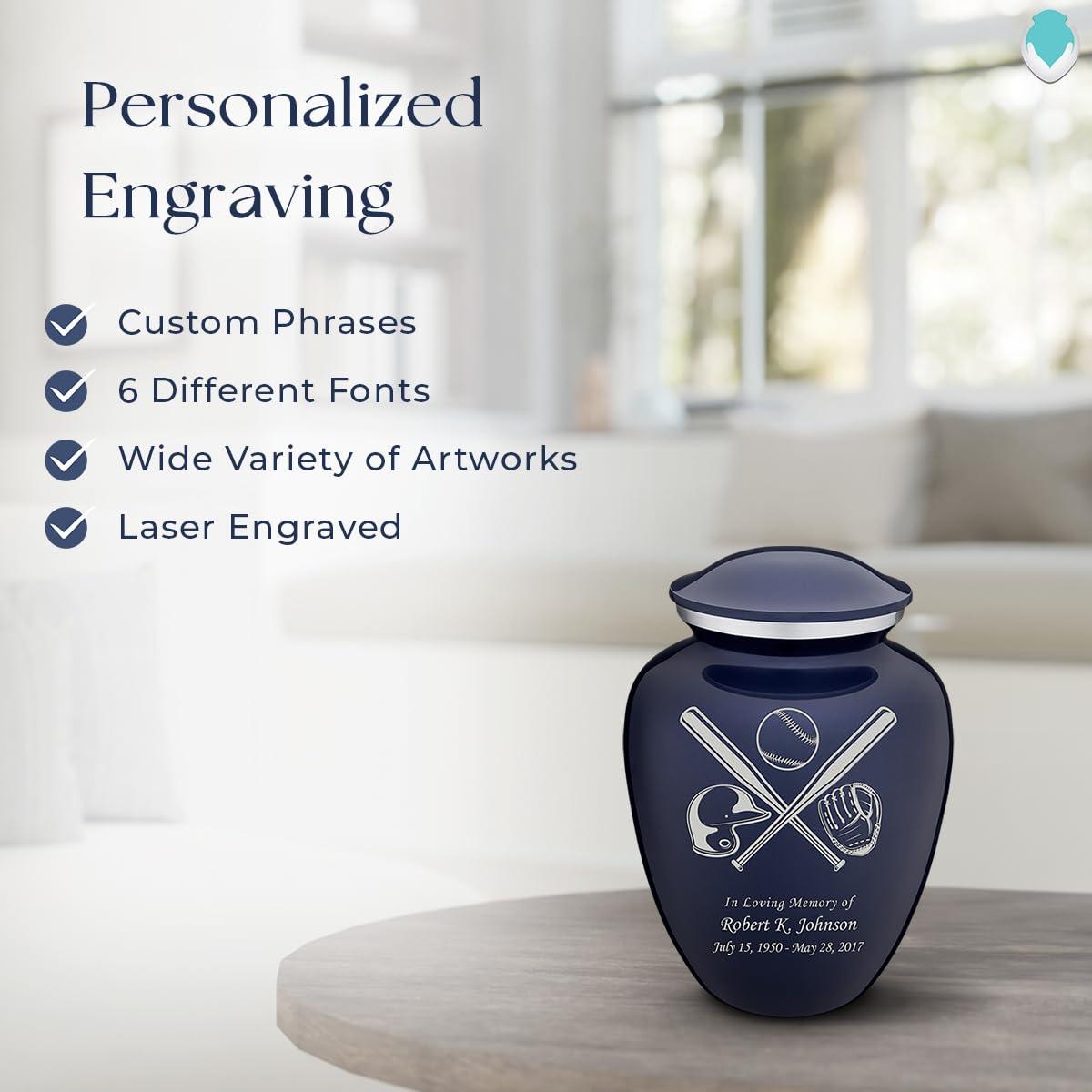 GetUrns Geturns Embrace Small Personalized Baseball Cremation Urns for Human Ashes I Cobalt Blue Funeral Urn for Men and Women with Double Side Engraving I 44 lbs