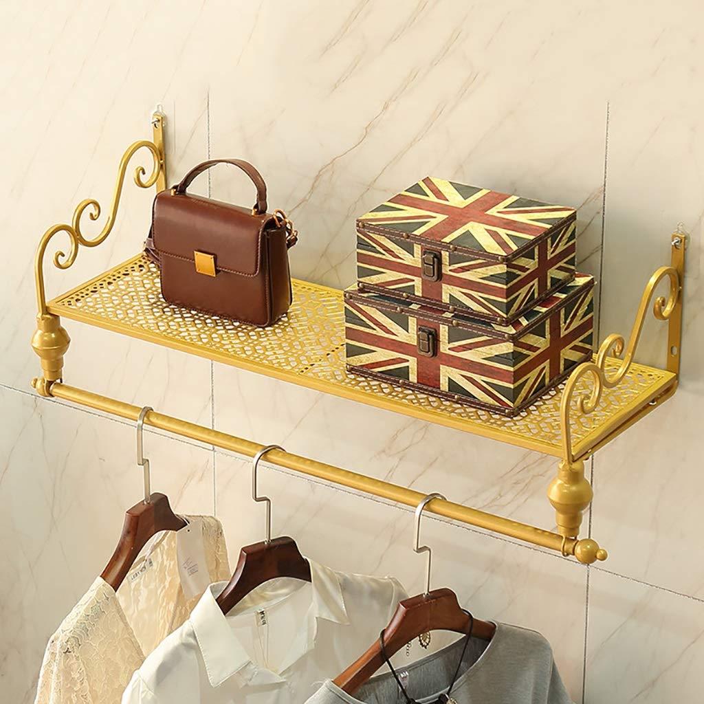 FKhanger Iron Clothes Floating Shelf Rod,Wall Garment Bar Coat Rack with Shelf,Hanger Storage for Clothing Display-60/80/100/120cm (Size : 602720.5cm)