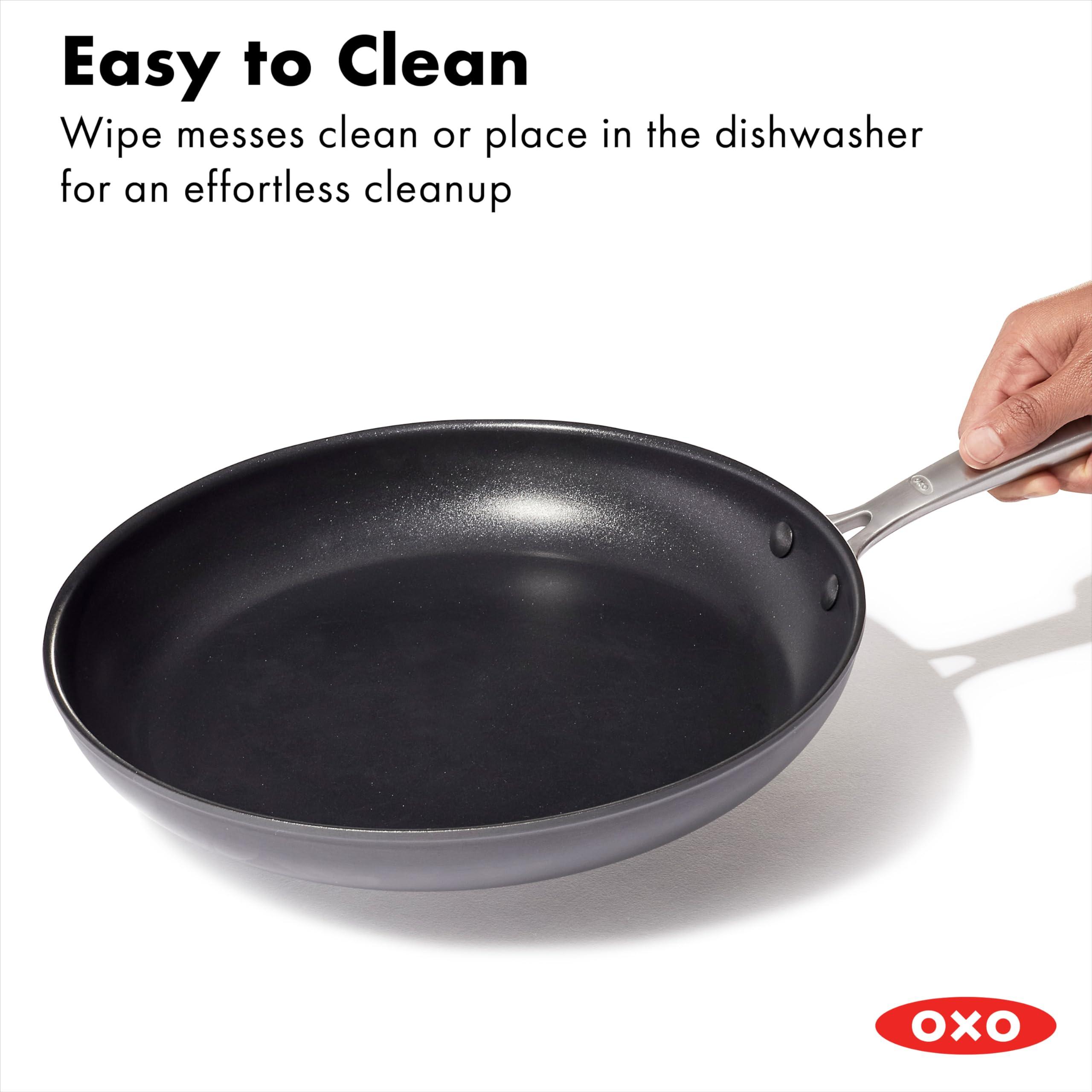 OXO OXO Frying Pan Enhanced 12 Skillet, Ceramic Nonstick, Durable Hard Anodized Cookware, Scratch Resistant, Stainless Steel Handle, Good Grips, Dishwasher & Oven safe, Black