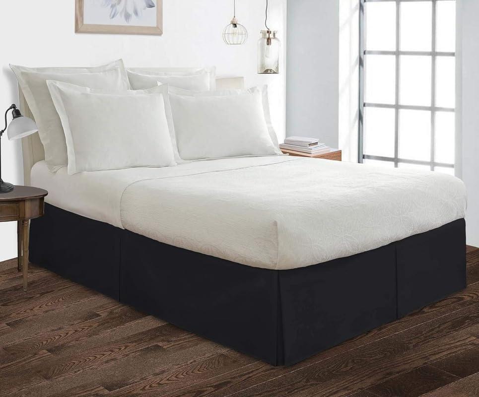 British-Linen British-Linen Full-XXL (54 x 84) Inch Pleated Bed Skirt - Bed Frame & Box Spring Cover - 16 Inch Tailored Drop, 100% Microfiber Pleated Dust Ruffle - Easy Fit & Wrinkle Free - Black Solid.