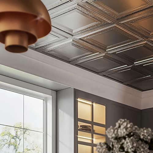 American Tin Ceilings American Tin Ceilings [5-Pack Kit Nail-Up Metal Tiles in Pattern #6 Nail-Up and Color Bright White Satin. 24\" x 24\" [20 sq ft] Genuine Tin | Made in the USA | Model: n-p06-wbs