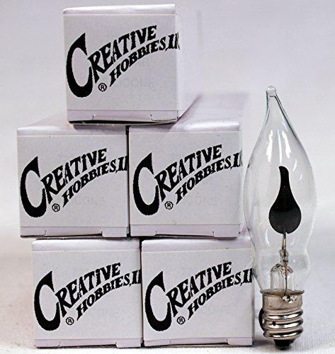 Creative Hobbies Creative Hobbies A101 Flicker Flame Light Bulb -3 Watt, 130 Volt, E12 Candelabra Base, Flame Shaped, Nickel Plated Base,- Dances with a Flickering Orange Glow - Box of 5 Bulbs