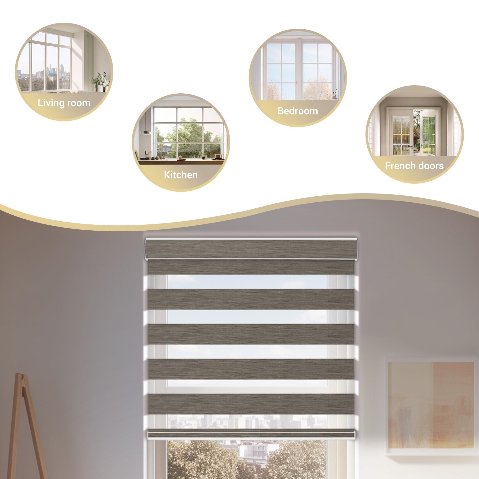 HOTSOON Hotsoon Cordless Zebra Blinds for Window Blackout Zebra Roller Blind with Thermal Insulation,Uv and Privacy Protection,Easy to Install Zebra Shade for Indoor Window, Dark Brown, 43" W x 36" H