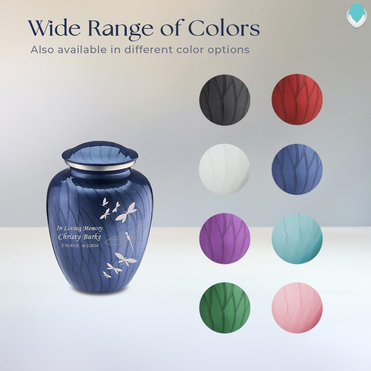 GetUrns Geturns Embrace Small Personalized Dragonfly Cremation Urns for Human Ashes I Pearl Cobalt Blue Funeral Urn for Women and Men I 44 lbs