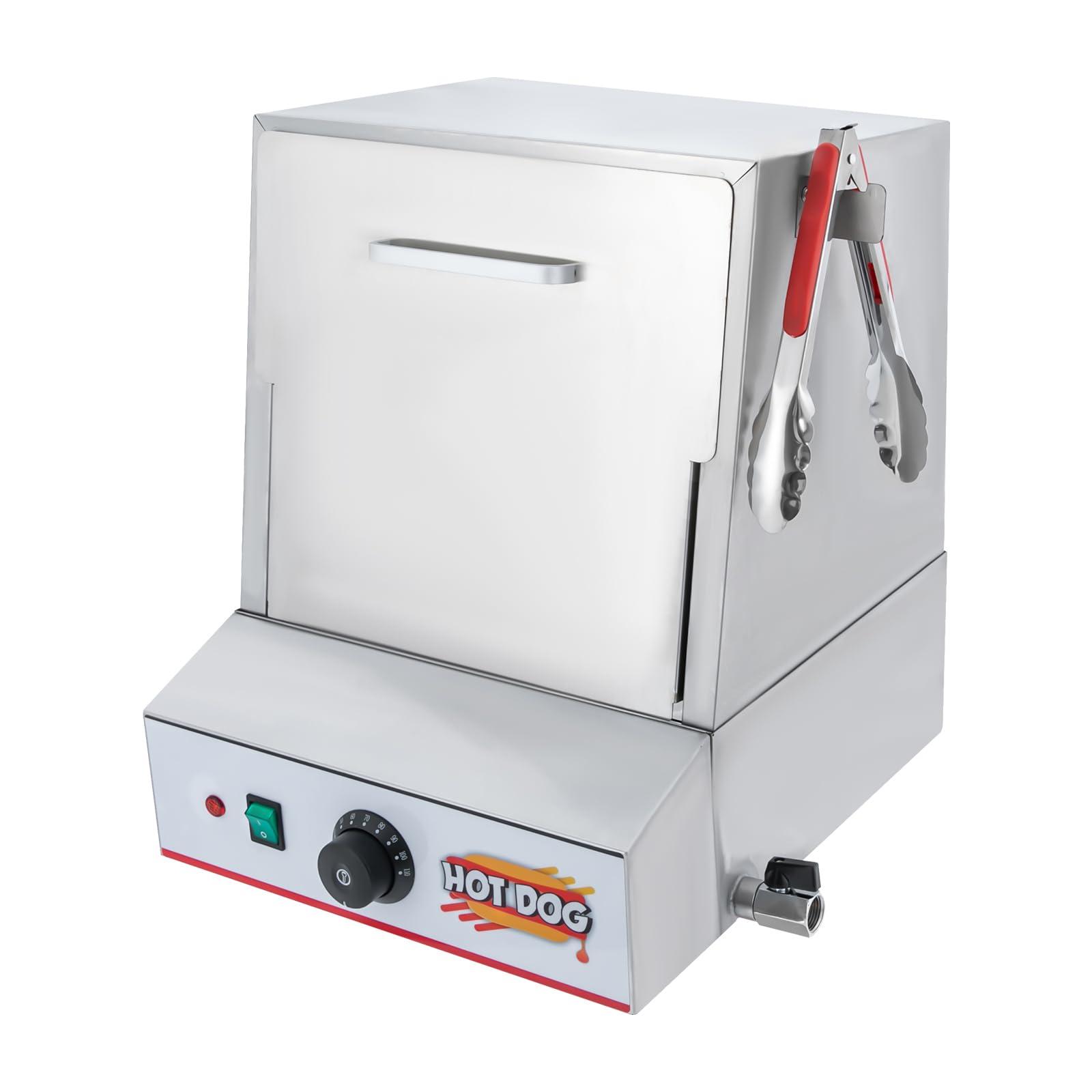 SHZICMY Hot Dog Steamer, 20L, Commercial Hot Dog Steamer for 96 Hot Dogs, Electric Hot Dog Warmer with Drop Down Door Acrylic Window Partition Plate Food Clip, Stainless Steel, Electric Hot Dog Steamer