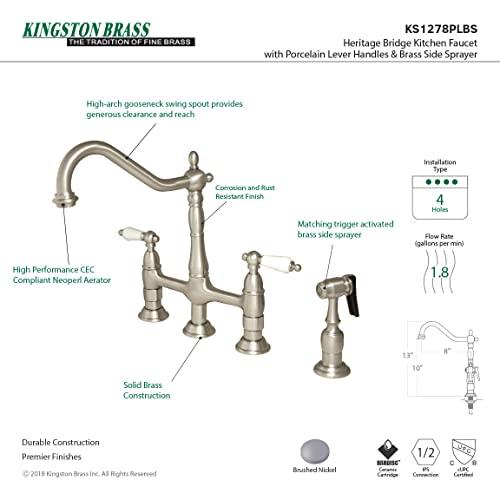 Kingston Brass Kingston Brass KS1278PLBS Heritage 8" Kitchen Faucet with Brass Sprayer, Brushed Nickel