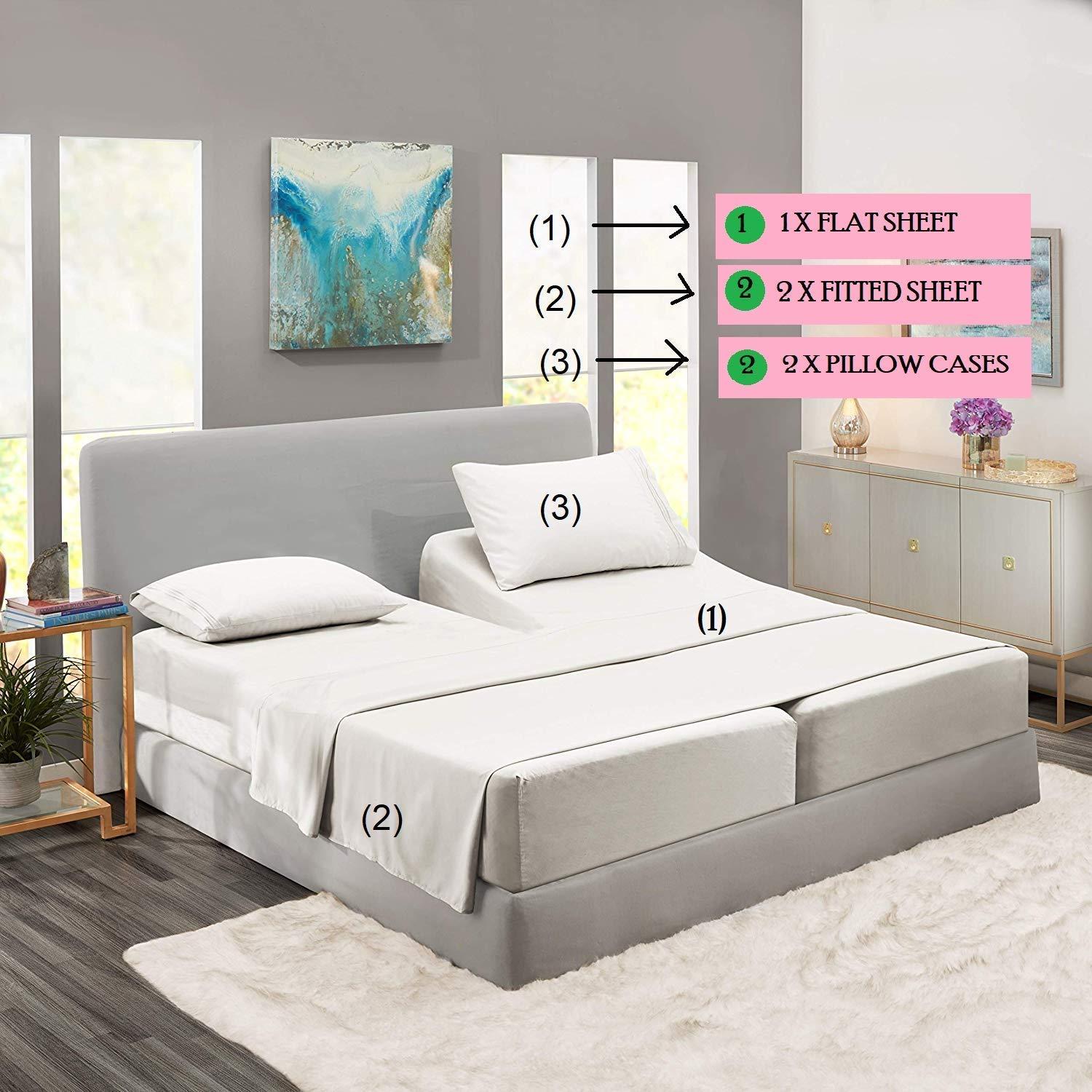 ARlinen ARlinen Split Queen Sheets for Adjustable Beds -Split Queen Sheet Sets- 15\" Deep Pocket Split Queen Bed Sheets- 5 PCs Sheet Set Split Queen Size, Bed Sheets Burgundy Solid, Split Queen Bedding Sets