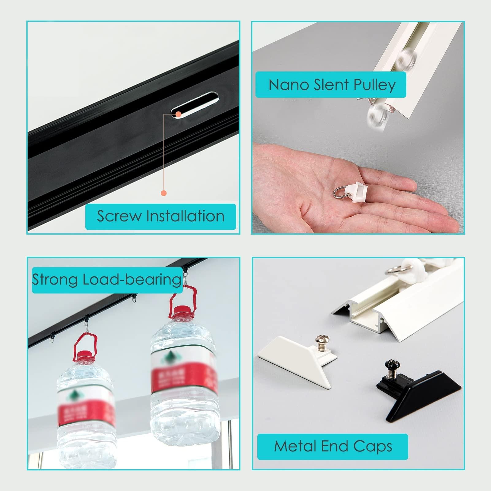 SRNSAEB SRNSAEB 4-20 Ft Long Curtain Track Ceiling Mount, Aluminum Curtain Rail/Privacy Room Divider for Balcony/Bay Window/Hotel/Office (Color : Black, Size : 366cm/12ft)