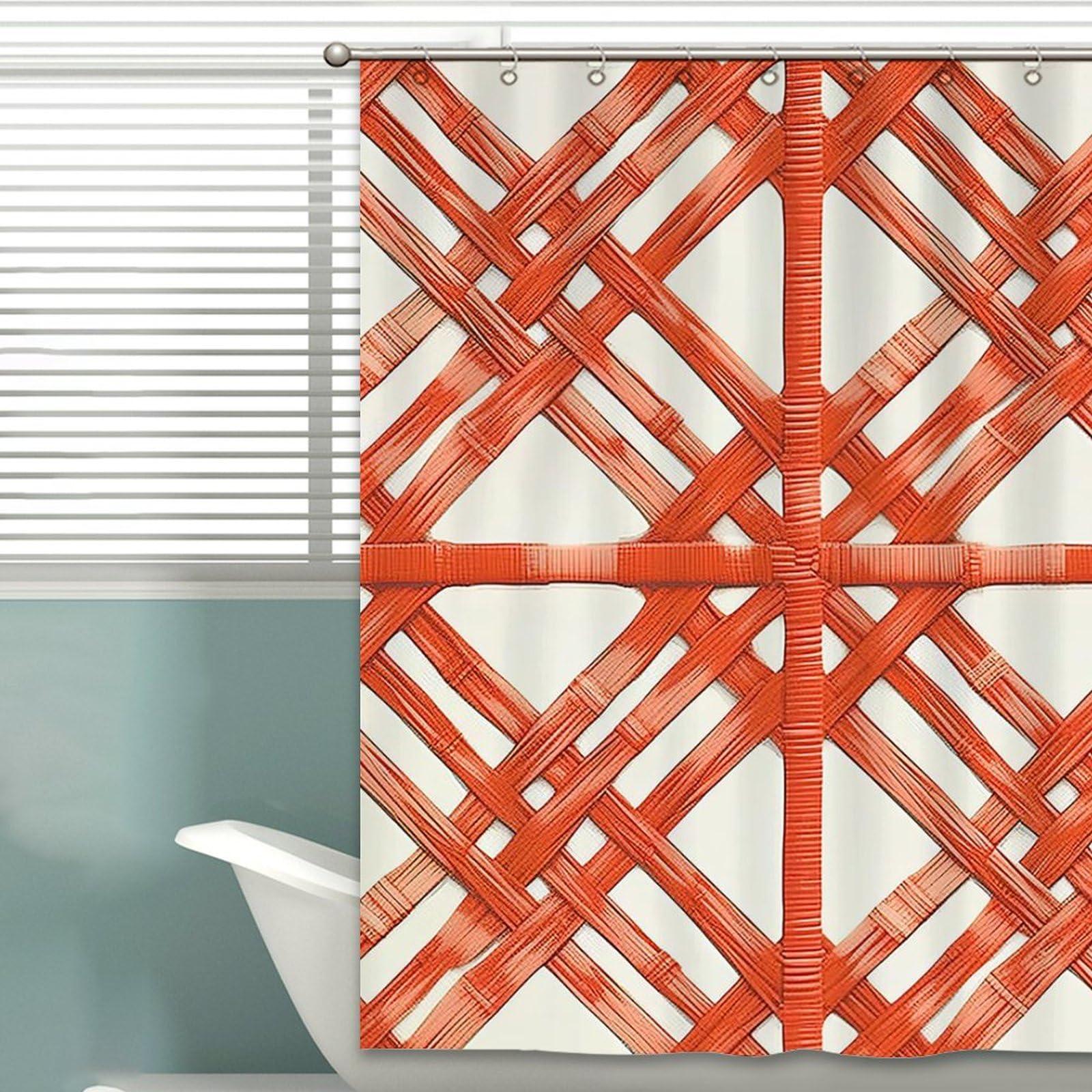 Yinrune Yinrune Orange Shower Curtains for Bathroom Coral Geometric Lattice Shower Curtains Boho Shower Curtain 60x72in Stall Shower Curtain Polyester Fabric Shower Curtain Set with Hooks