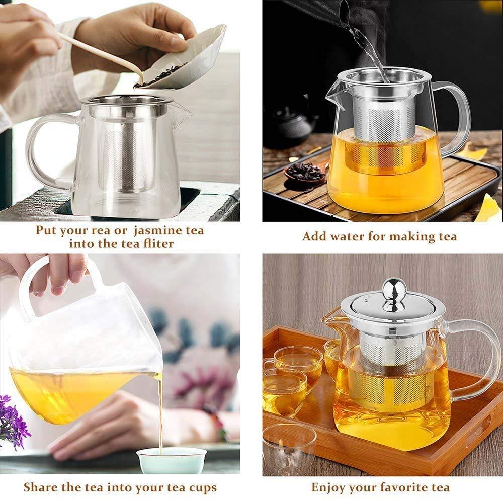 ALEECYN 11.8oz Glass Teapot with Infuser, Borosilicate Glass Tea Kettle for Loose Leaf Tea, High Borosilicate Clear Glass Tea Pots for Loose Leaf Tea and Blooming Tea, Stovetop Save (350ML)