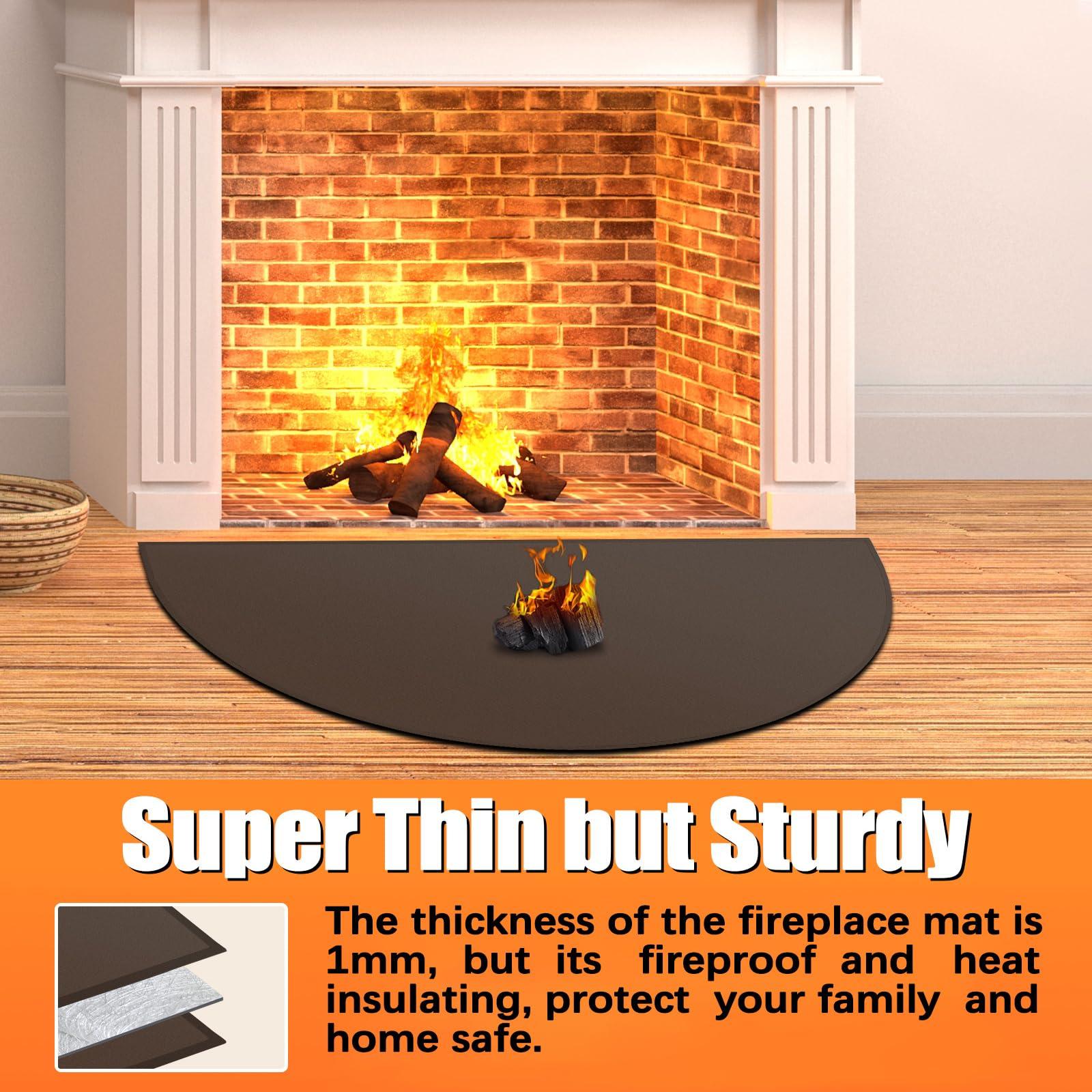 TOHONFOO Hearth Rugs for Fireplaces Fire Resistant, 59 x 32 inch Fireproof Fireplace Mat Hearth Rug, Hearth Pads for Wood Stove Fireplace Indoor Outdoor, Protect Floors Carpets from Sparks Embers-Brown, 1mm