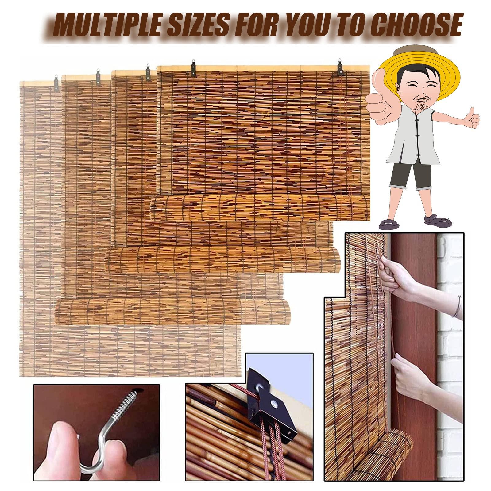 WEZINK Bamboo Shade Bamboo Blinds Outdoor for Patio, Bamboo Blind Bamboo Roll Up Blinds, Reed Shades Outdoor Blinds, Bamboo Roll Up Shades for Porch/Garden/Sunroom Privacy 44x74inchesWH Brown