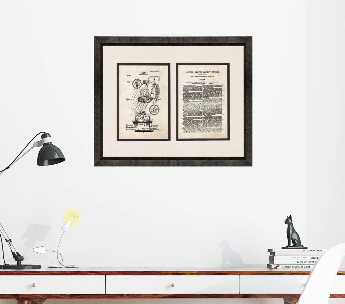 Frame a Patent Bicycle Patent Art Old Look Print in a Beveled Black Wood Frame with a Double Mat (20\" x 24\") M11314