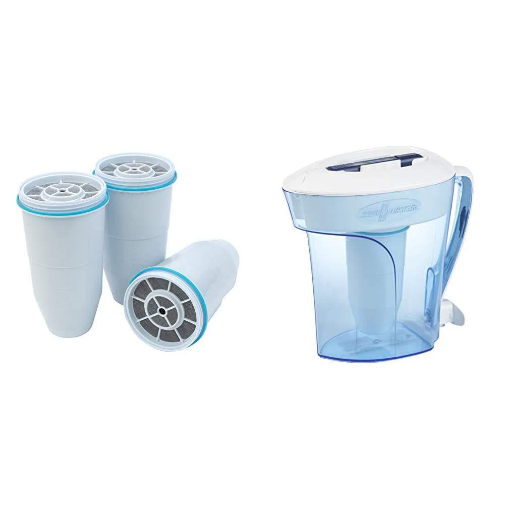 ZeroWater ZeroWater Official Replacement Filter 3-Pack + ZeroWater 10-Cup Ready-Pour Water Filter Pitcher