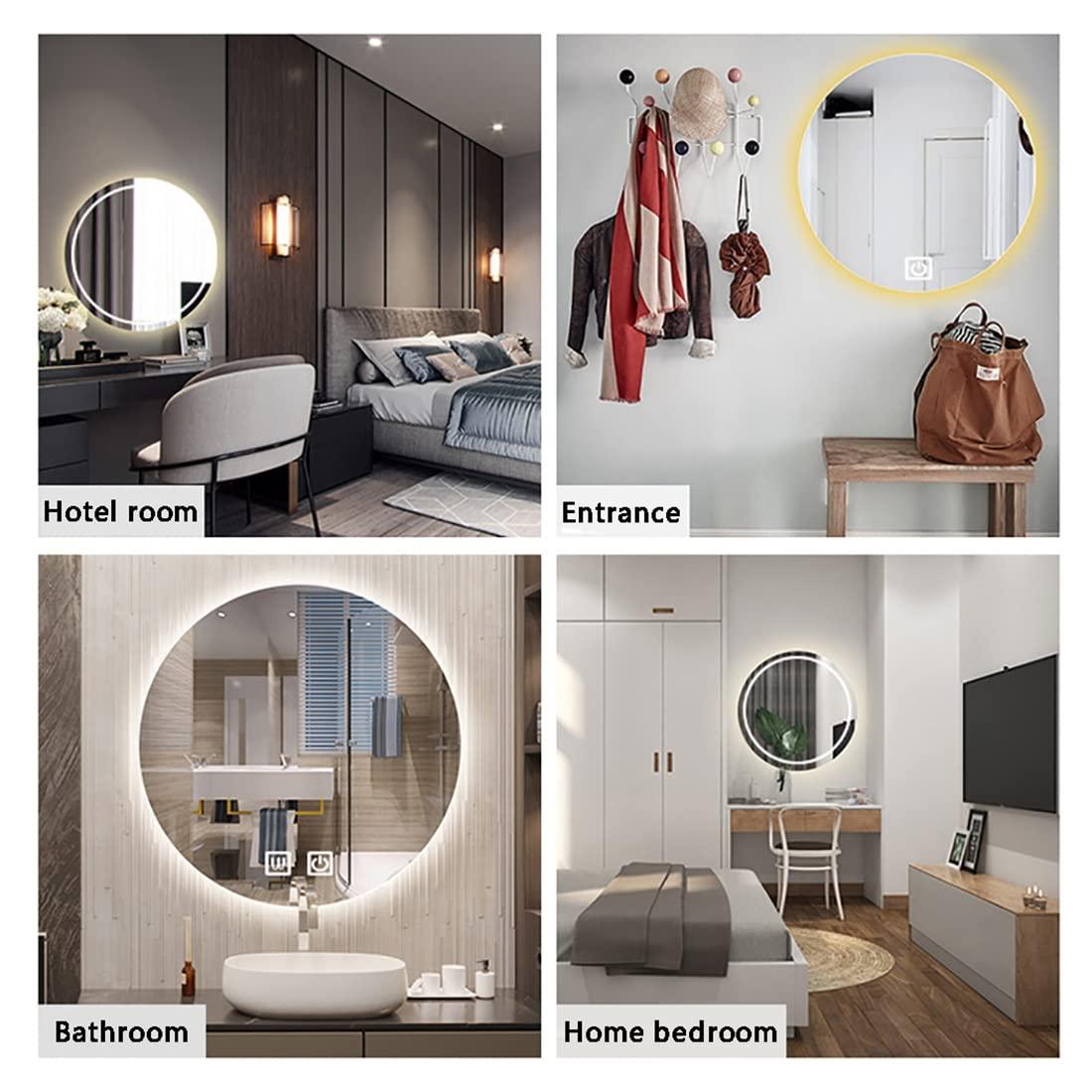 LLYLAY LED Bathroom Mirror Round,Circle Mirror,Bathroom Mirrors for Vanity,Vanity Mirror with Lights,Polished Frameless Wall Mirror for Bathroom, Vanity, Bedroom,White/Warm Light