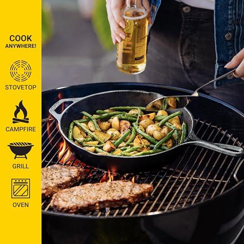 Lodge Lodge 10.25 Inch Cast Iron Pre-Seasoned Skillet Signature Teardrop Handle - Use in the Oven, on the Stove, on the Grill, or Over a Campfire, Black