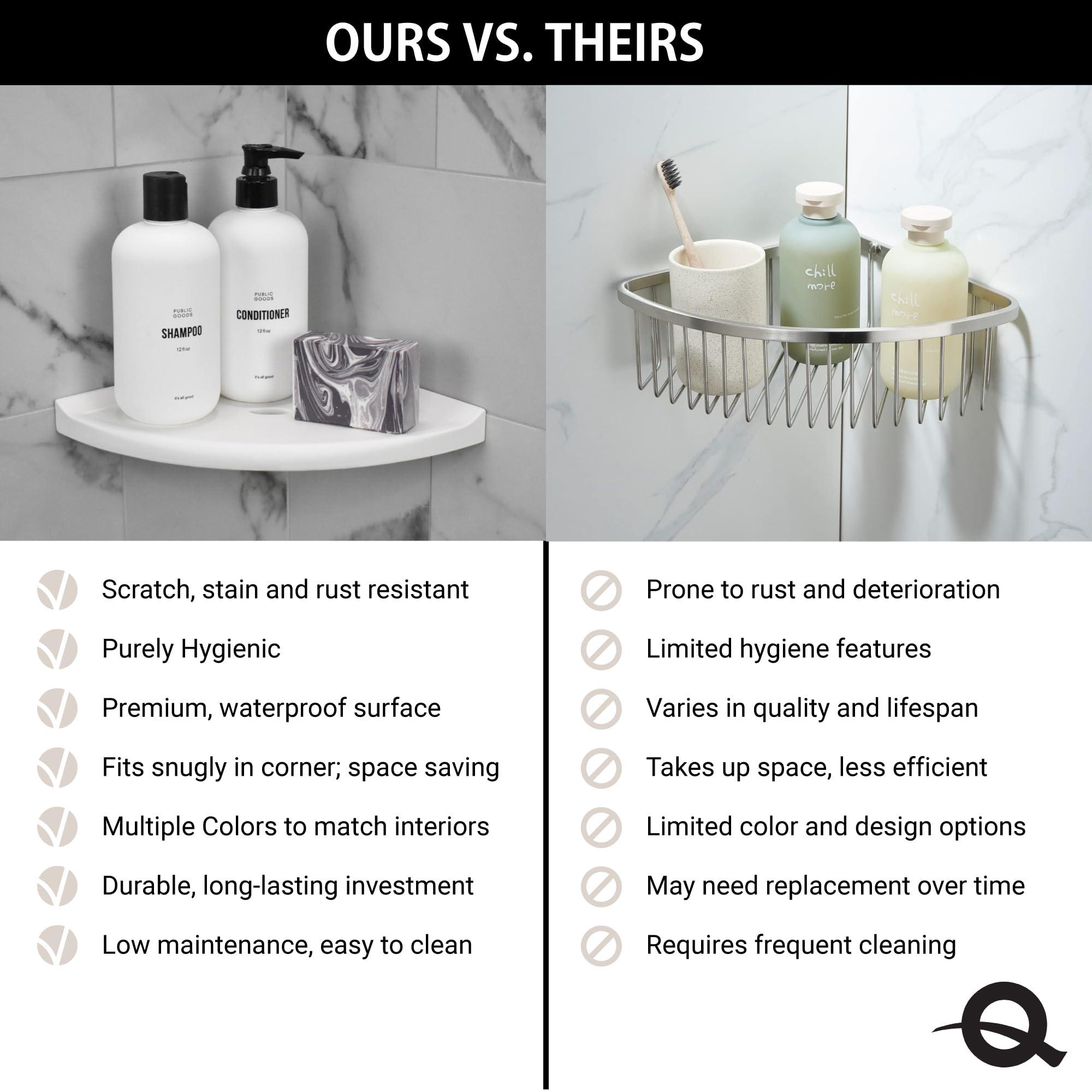 Questech Questech Decor Corner Shower Shelf, 8 Inch Lugged for New Construction, Shower Corner Shelf for Tiled Walls, Metro Lugged Shower Caddy Bathroom Organizer, White Polished