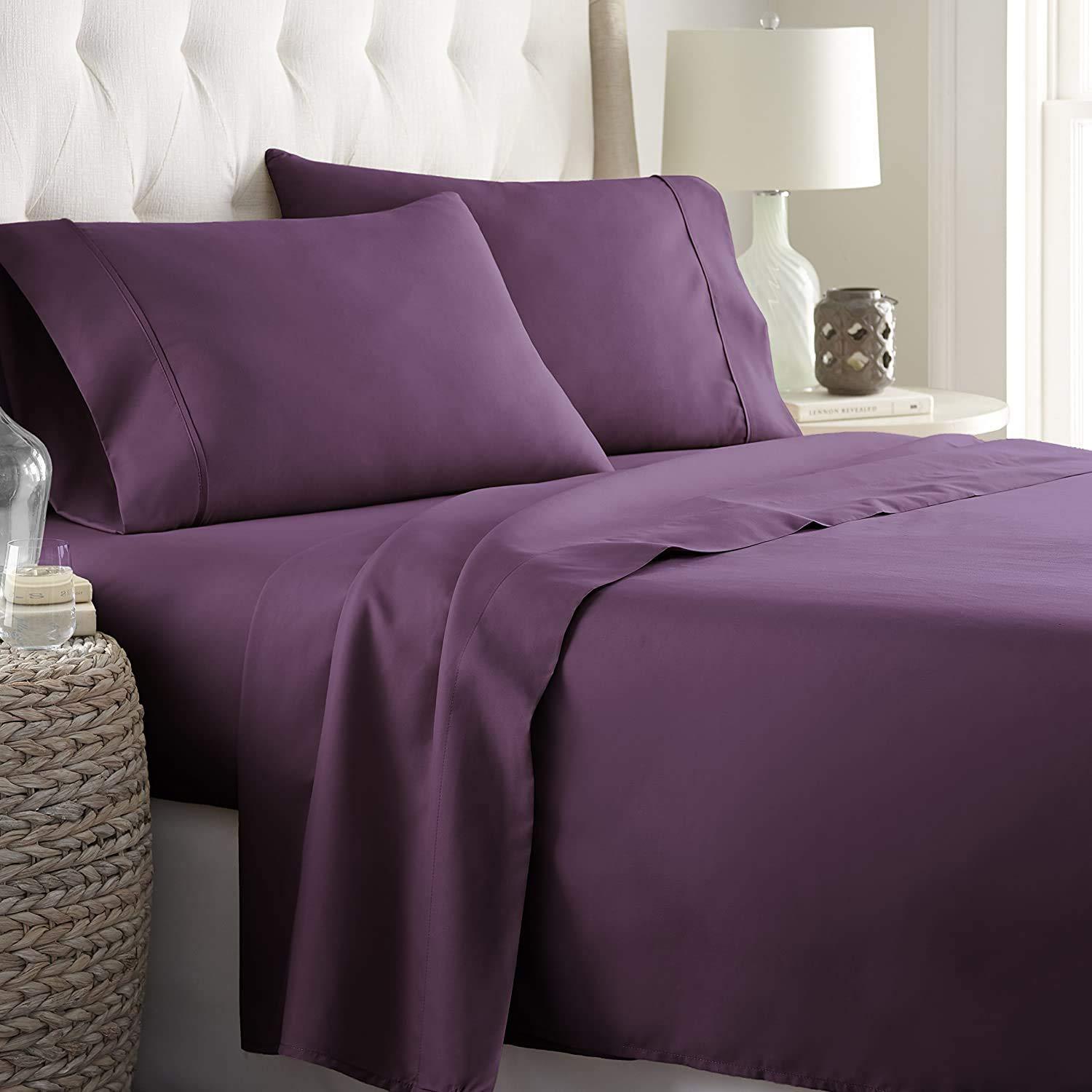 COTTONWALAS COTTONWALAS Heavy Egyptian Cotton at Affordable Price Emperor Size 4-PCs Sheets Set (1 Fitted, 1 Flat, 2 Pillowcase) Fits 21-24\" Pockets Depth, True 1500-TC Bed Sheets (Solid, Purple)