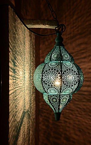 Hare Krishna Indian Moroccan Style Metal Hanging Lighting Pendant Lamp Shade (Turquoise and Turquoise) 12 x 7.5 Inches
