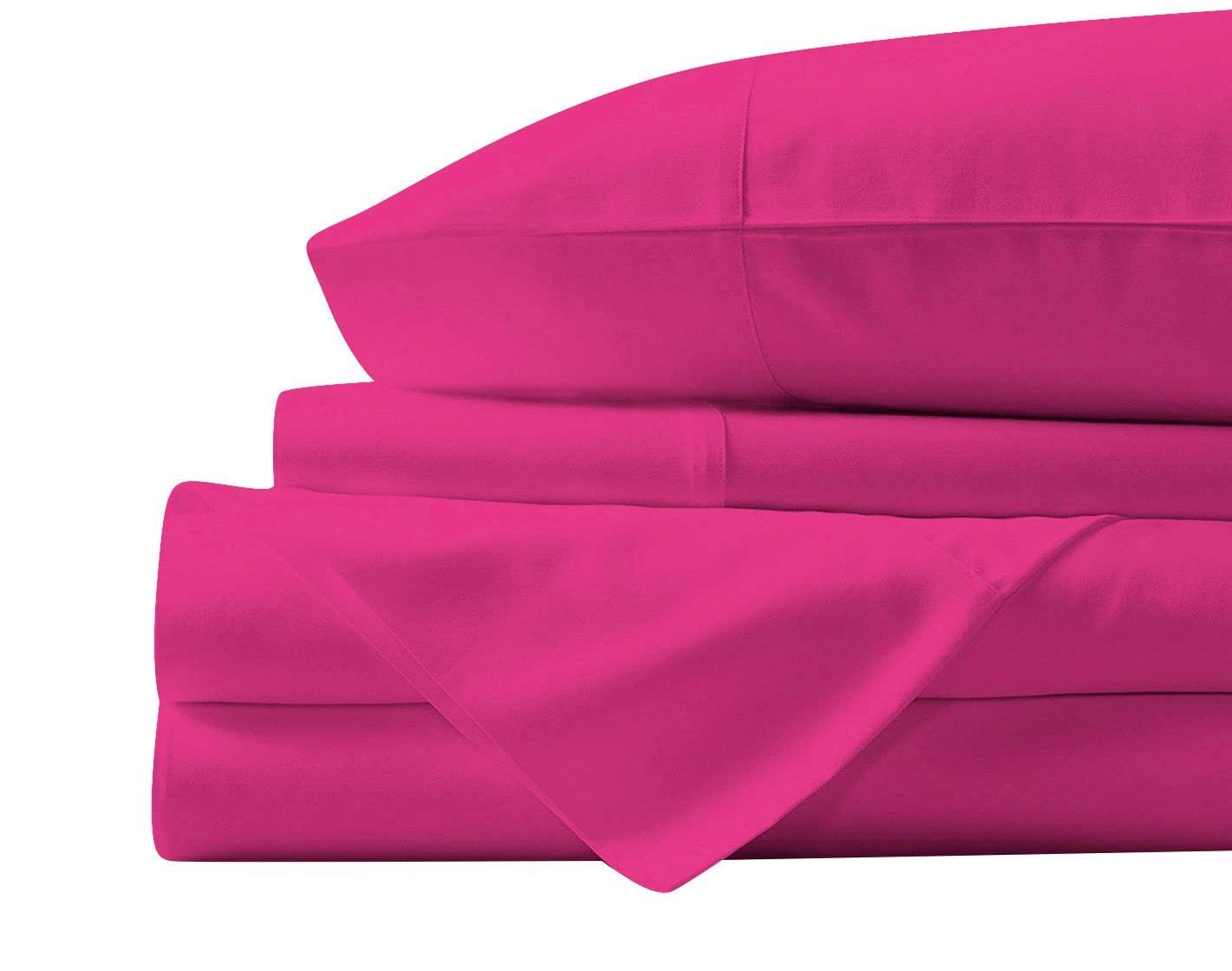 Kings Loft Luxury Waterbed Sheets Super Single Size 800 Thread Count 100% Cotton 4 Peice 8 Inches Deep Pocket Attached Waterbed Sheet Set in Solid (Hot Pink, Super Single)