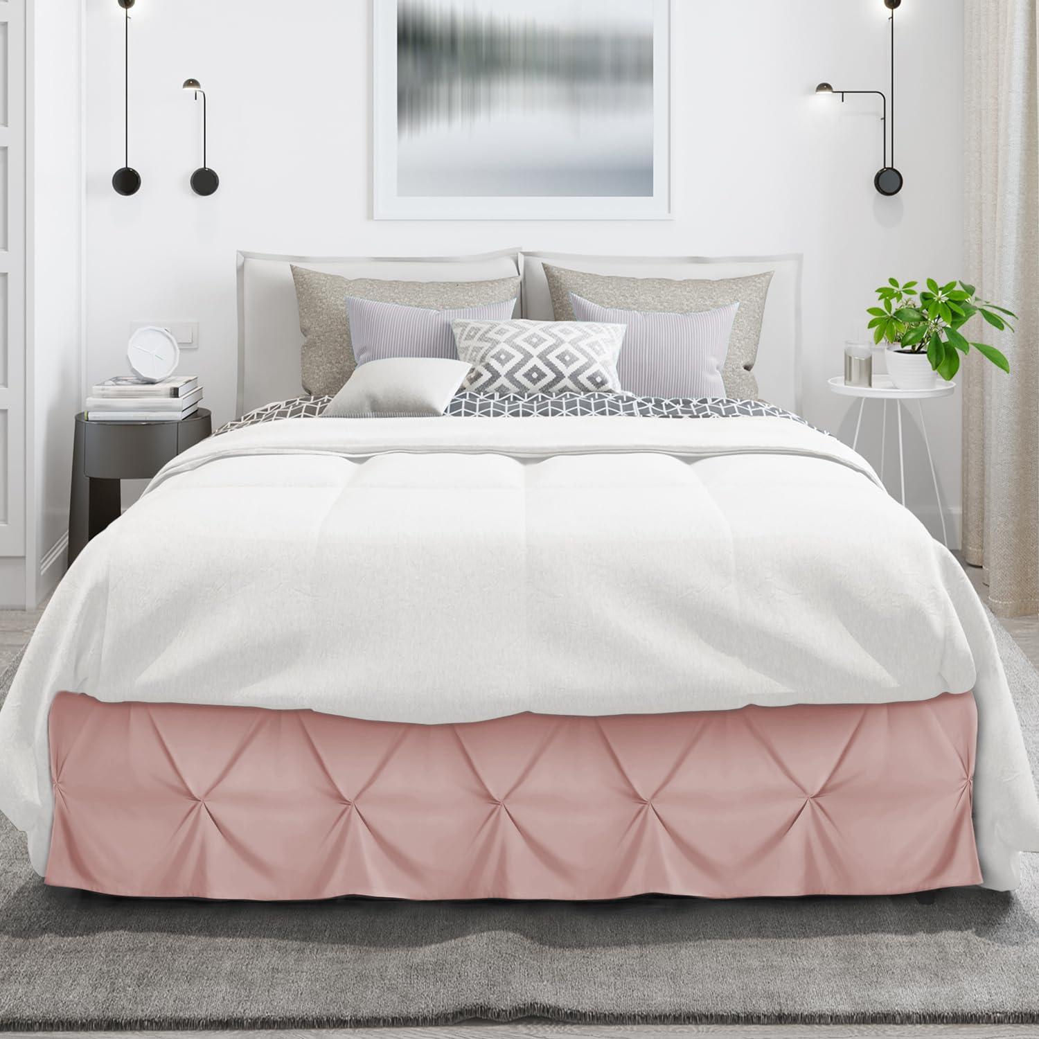 Nestl Nestl Blush Pink Bed Skirt Queen Size, Pinch Pleat Queen Bed Skirt, 14\" Inch Drop Queen Bedskirt, Hotel Quality Blush Pink Bed Skirts, Microfiber Bedskirt for Queen Bed, Blush Pink Queen Bed Skirt