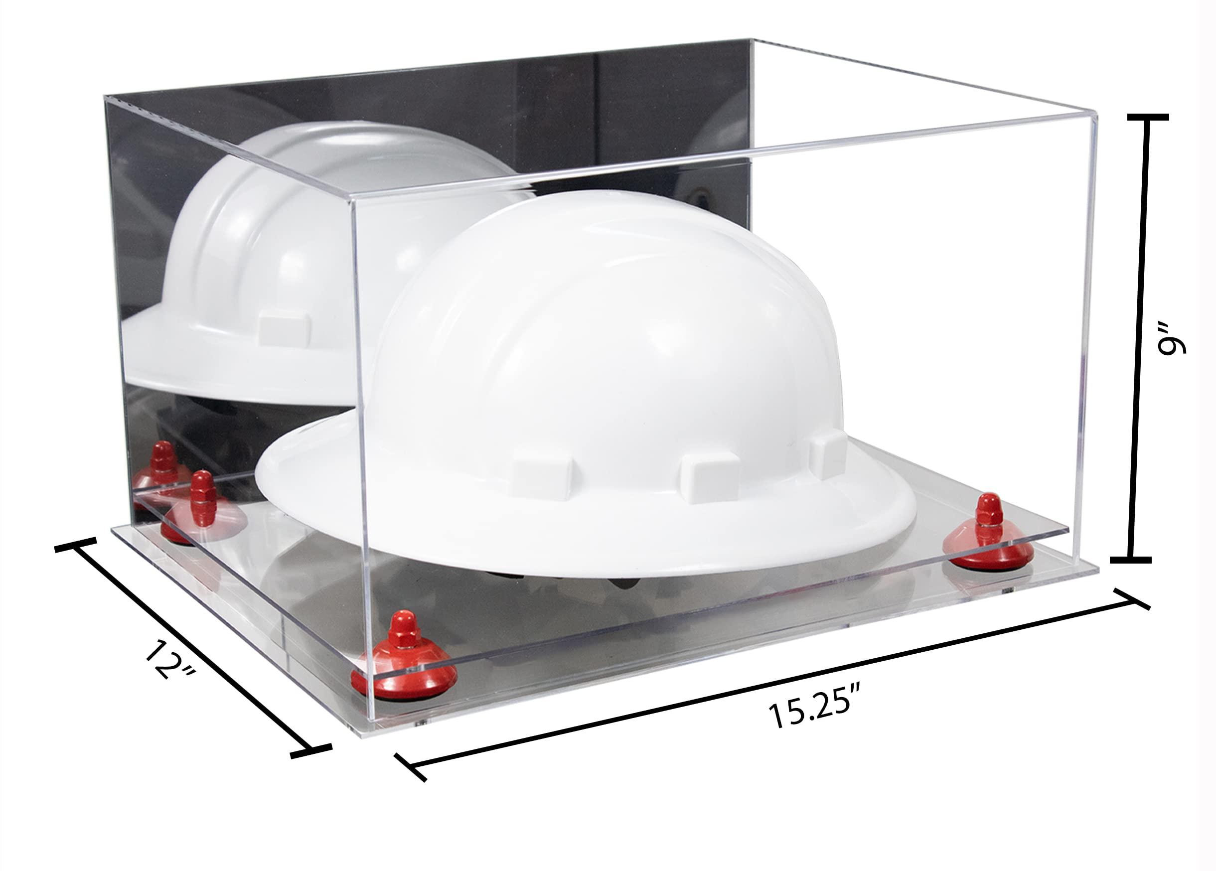 Better Display Cases Better Display Cases Acrylic Large Helmet - Hard Hat Display Case with Mirror Case, Red Risers and Clear Base 15.25\" x 12\" x 9\" (A082/V13)