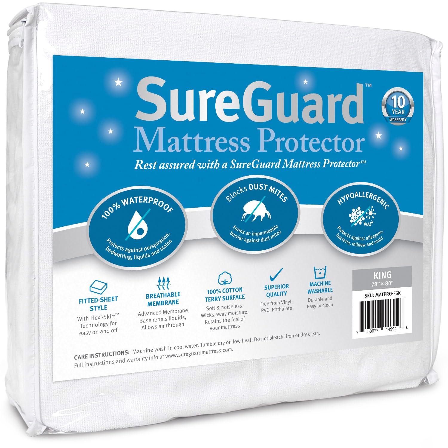 SureGuard Mattress Protectors SureGuard King Size Mattress Protector - 100% Waterproof, Hypoallergenic - Premium Fitted Cotton Terry Cover