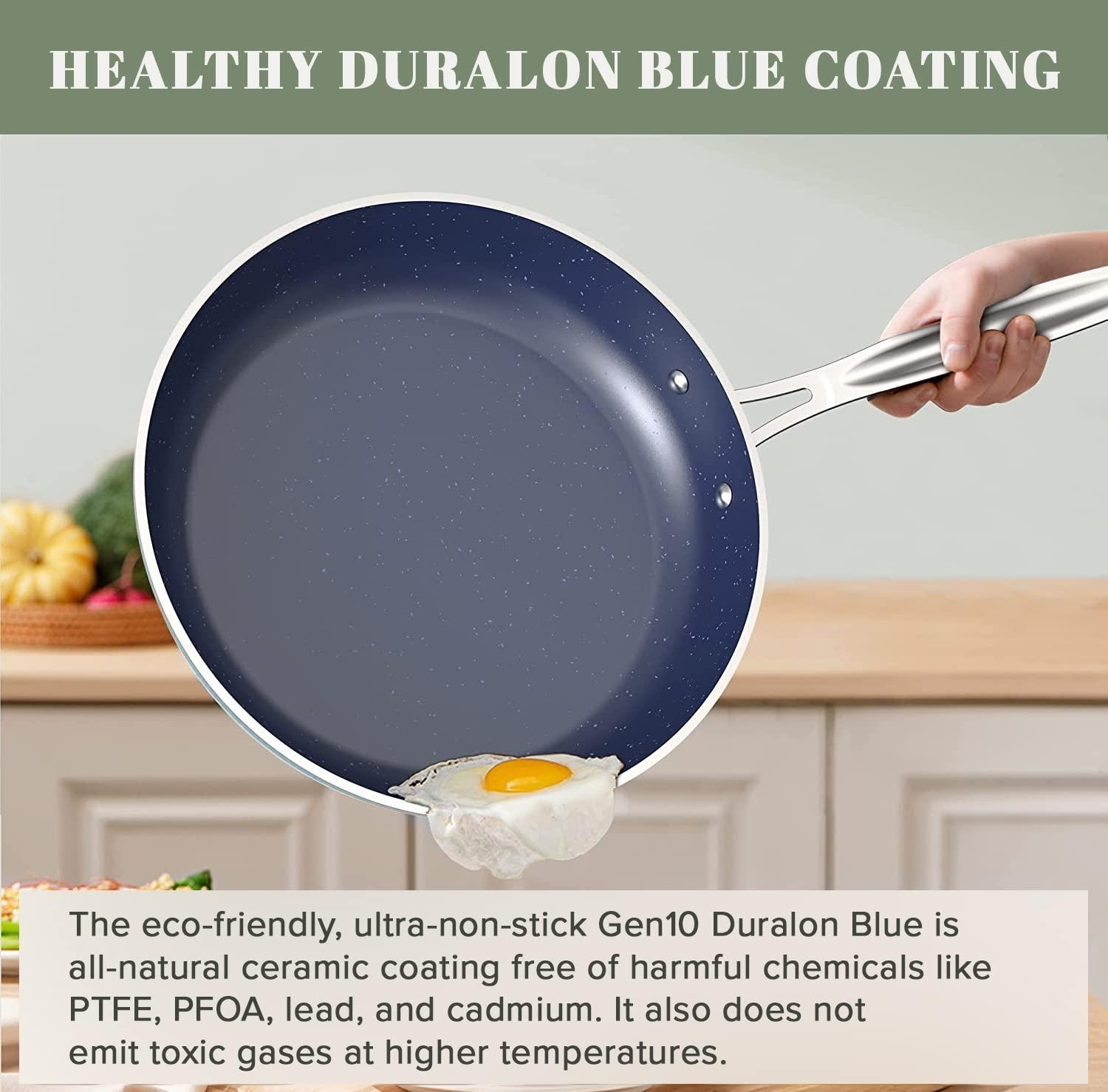 Nuwave Nuwave Pro-Smart 12 & 8 SS Fry Pan Set, Healthy Duralon Blue Non-Stick Ceramic Coating, Heavy-Duty Tri-Ply Construction, Ergonomic Stay-Cool Handles, Induction-Ready & Works on All Cooktops