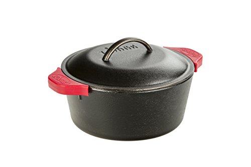 Lodge Lodge L8DOL3HH41PLT Cast Iron Dutch Oven with Handle Holders, 5 quart, Black/Red
