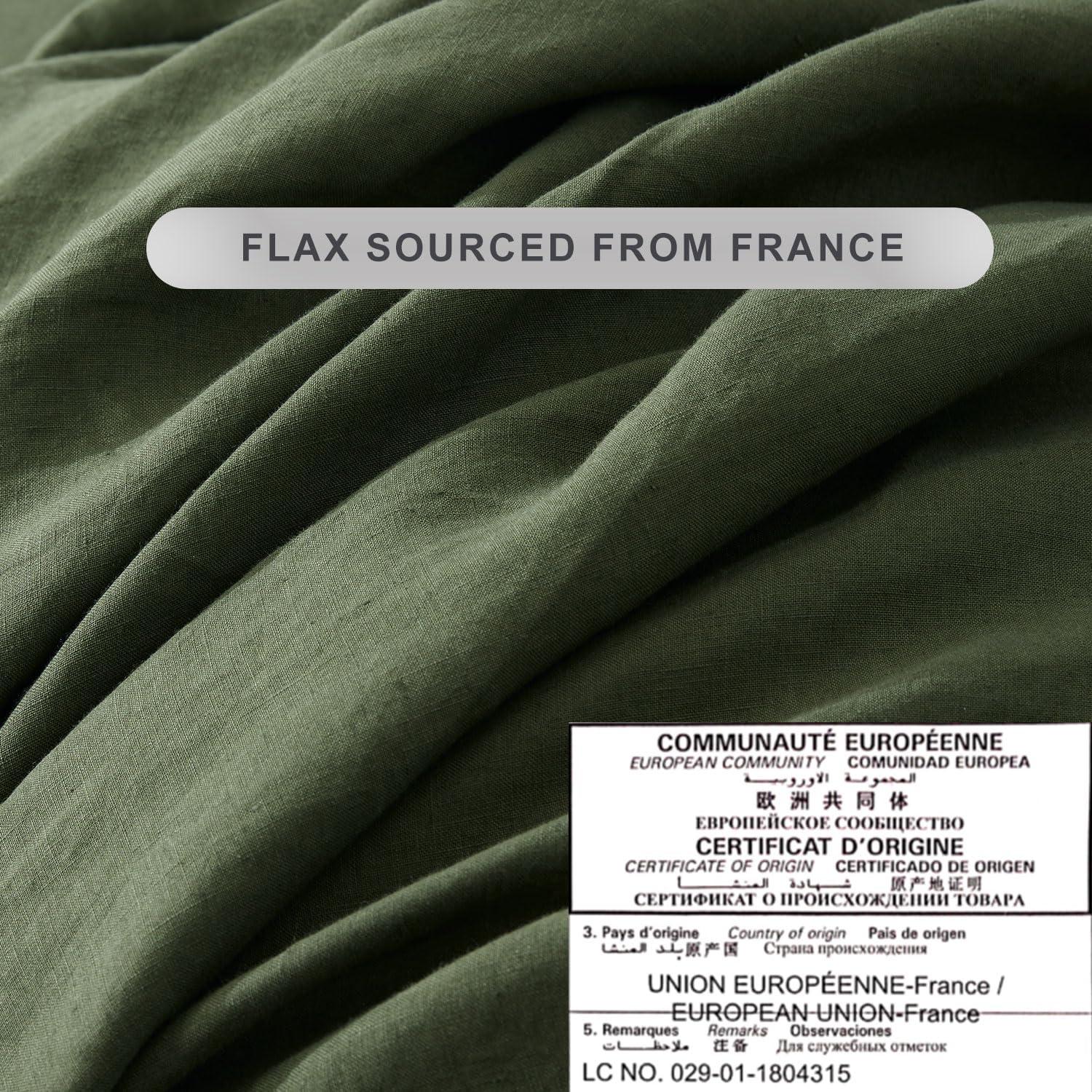 TOSMO TOSMO Pure Linen Sheets Set, 100% French Natural Linen Flax Bedding 4pc Set (Queen, 1 Flat Sheet, 1 Fitted Sheet, 2 Pillowcases) - Forest Green