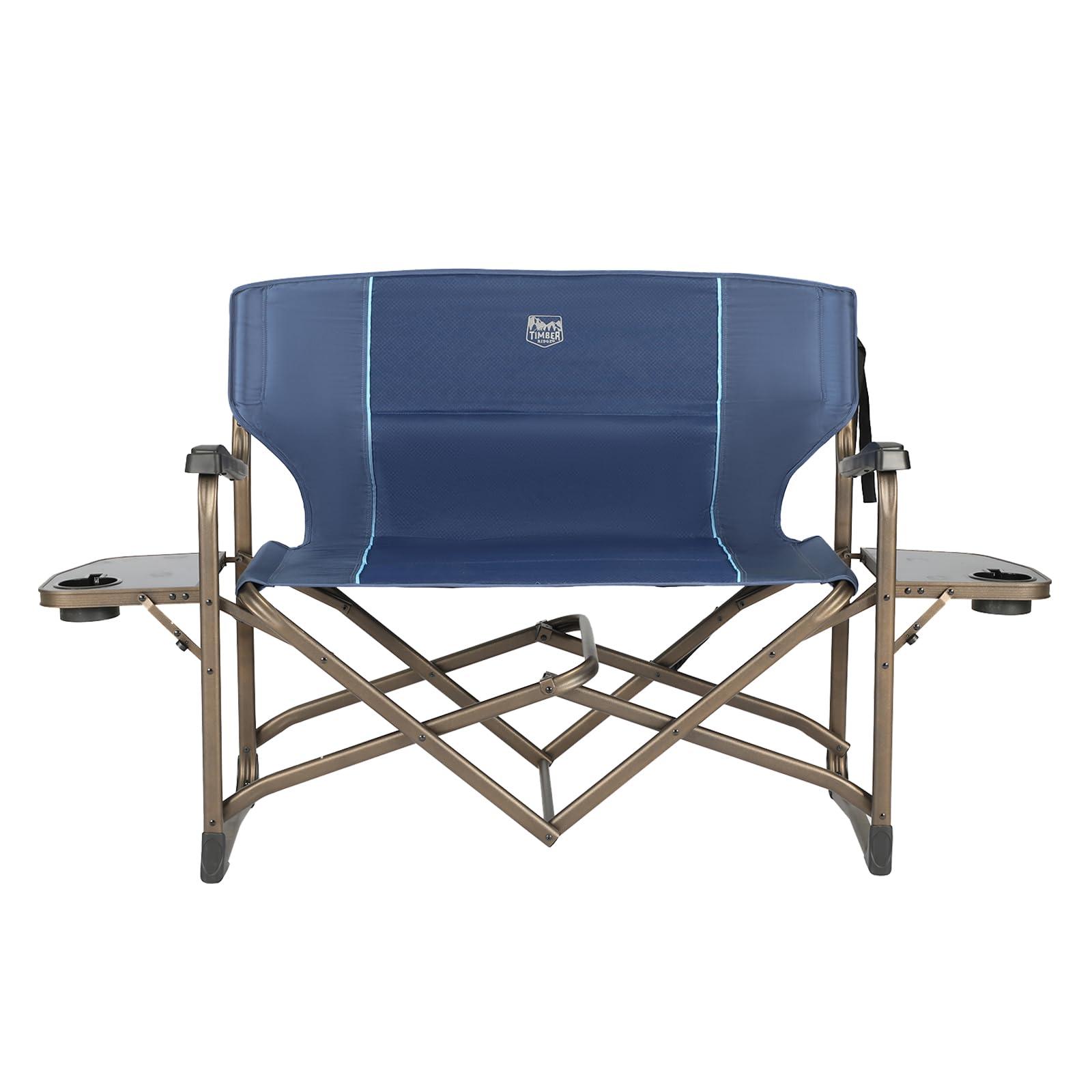 TIMBER RIDGE TIMBER RIDGE Double Camping Chair Foldable Loveseat Directors Chairs, Oversized Double Folding Camping Chairs with 2 Side Tables, 2 Person Lawn Chair, Heavy Duty Support 600 LBS for Outdoor, Blue
