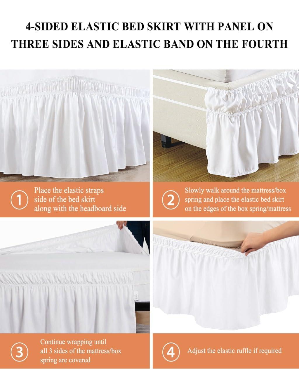 IDOWMAT Christmas Pet Dog Santa Hat Ruffled Bed Skirt,Elastic Wrap Around Bed Skirts for 72x84 Inch Bed, Winter Xmas Ornament Navy Bedskirt with 16 Inch Drop Easy Fit Bed Frame Cover