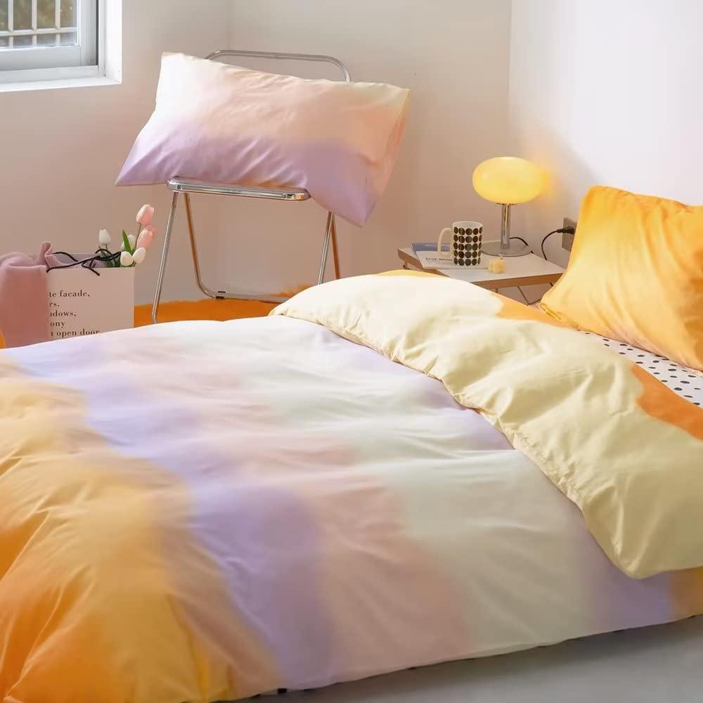 CLOTHKNOW CLOTHKNOW Yellow Orange Queen Comforter Sets 3Pcs Yellow Bedding Comforter Sets Abstract Queen Comforter Soft Yellow Comforter Sets Queen
