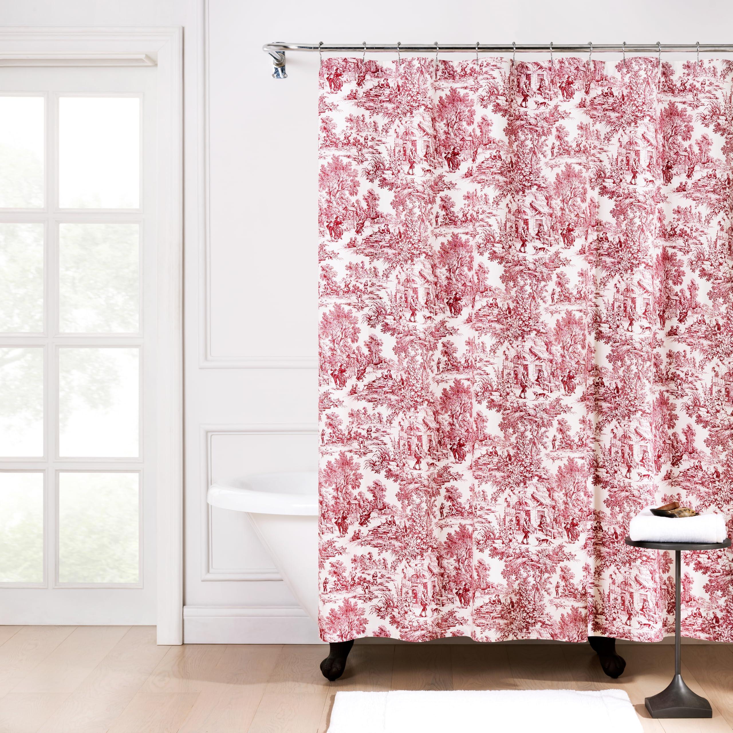 Ellis Curtain Victoria Park Toile Bathroom Shower Curtain, Red