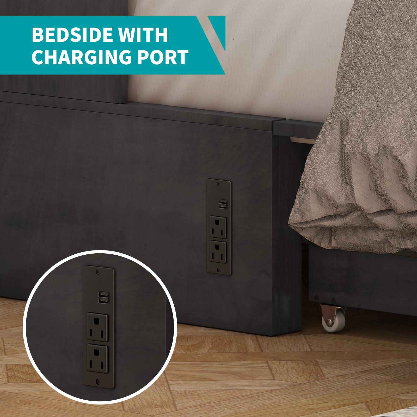 BALUS BALUS 64\" W Murphy Bed Cabinet with Mattress,Murphy Bed Queen,Modern Muti-Functional Cube Cabinet Bed 2 Large Drawers&3 Level Folding Foam Mattress for Living Room/Apartment/Loft (Stone Grey)