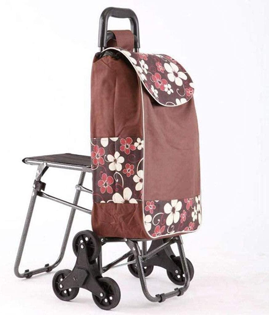 Pimex Trolley Multi-Function Shopping Cart Trolley on 6 Wheels Portable Aluminum Alloy Folding Elderly Supermarket Trolley with Seat Plate Storage Hand Trucks,Blue