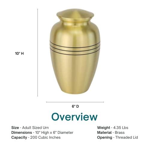 Silverlight Urns Classic Three Bands Gold Cremation Urn for Ashes, Brass, Gold Urn, Adult Sized Cremation Urn, 10 Inches High