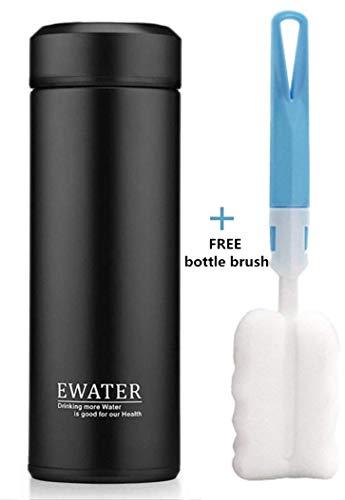 Milepetus Glass Liner Vacuum Flask Stainless Steel Water Bottle Insulated Travel Coffee Mug,11oz,9oz Available(11oz, Black)