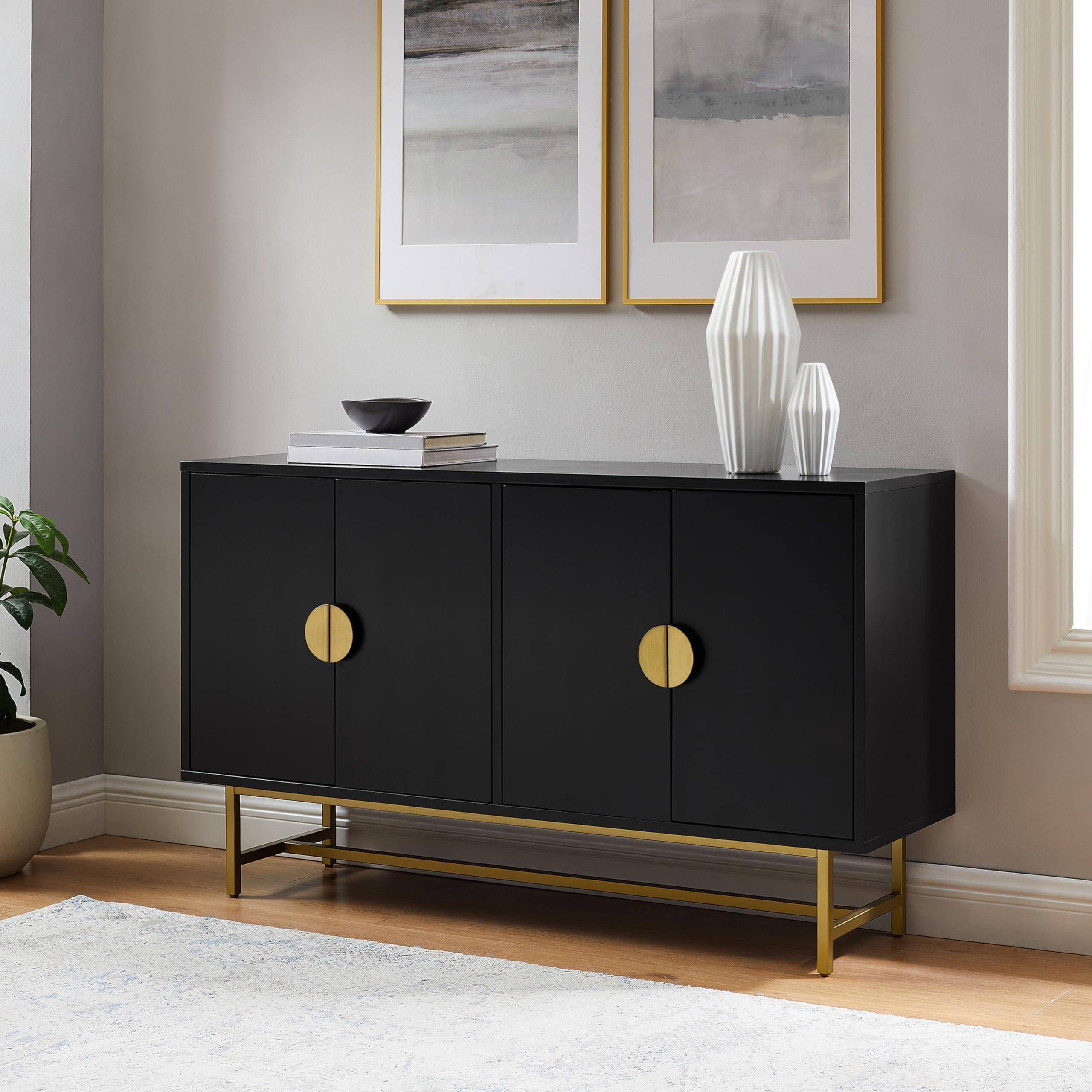 Crosley Furniture Crosley Furniture Blair Mid-Century Modern Sideboard Buffet Cabinet with Storage, Living Room Credenza, Black/Gold