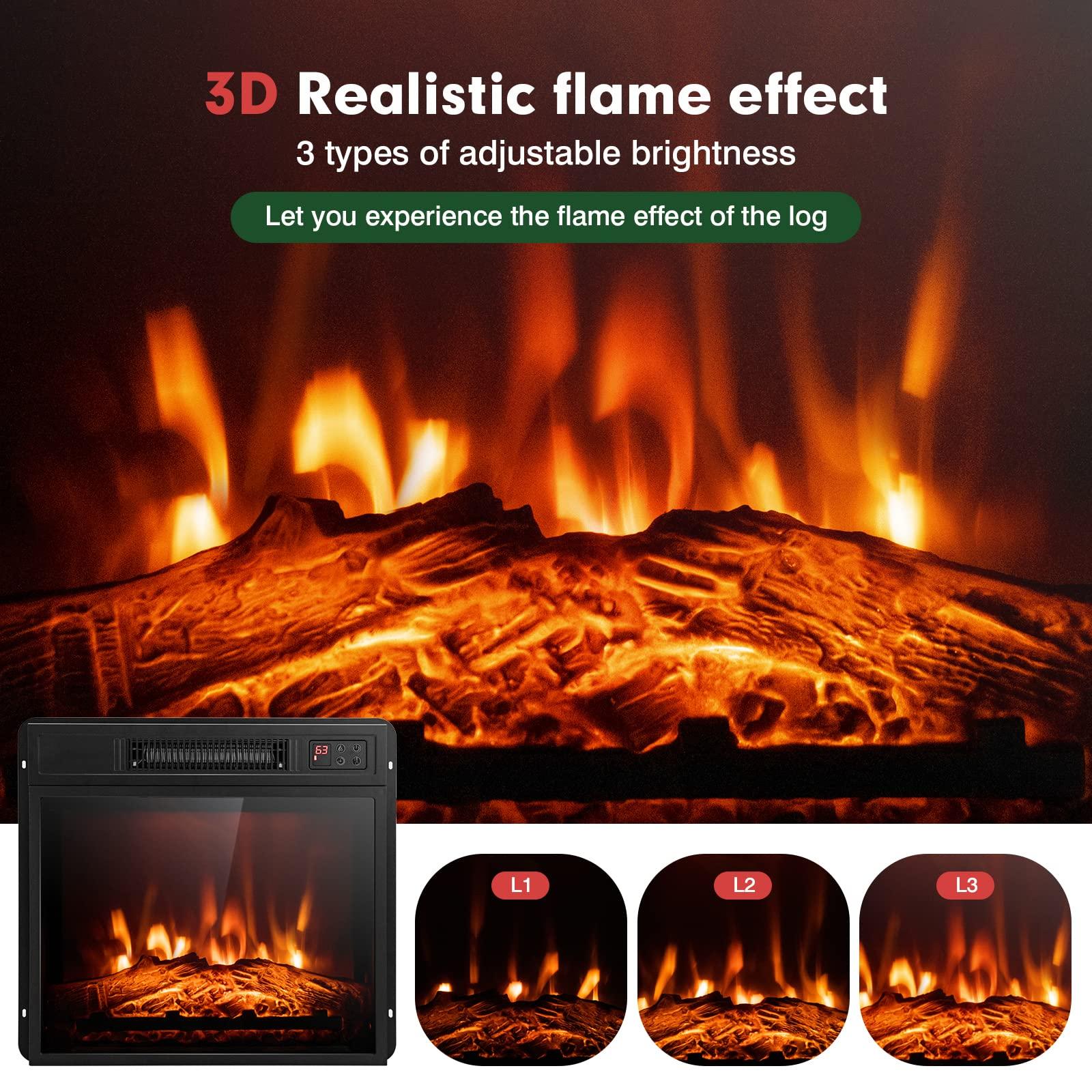 SIMOE SIMOE 18 Inch Electric Fireplace Inserts, 1400W Wall-recessed & Freestanding Fireplace with 3 3D Flame Brightness & Thermostat, 0-6H Timer, Remote Control and Button Control