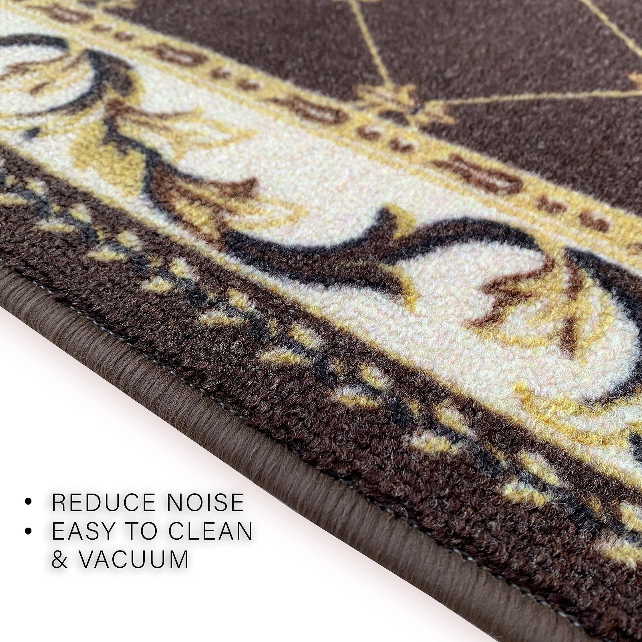 CreativeDeco Custom Made Runner Rug Low Pile With Rubber Backing For Kitchen Foyer Hallway Entry Choose Your Length Size 31 Inch Wide French Scroll Fleur De Lis Design Brown White Color (29 feet x 31 Inch)