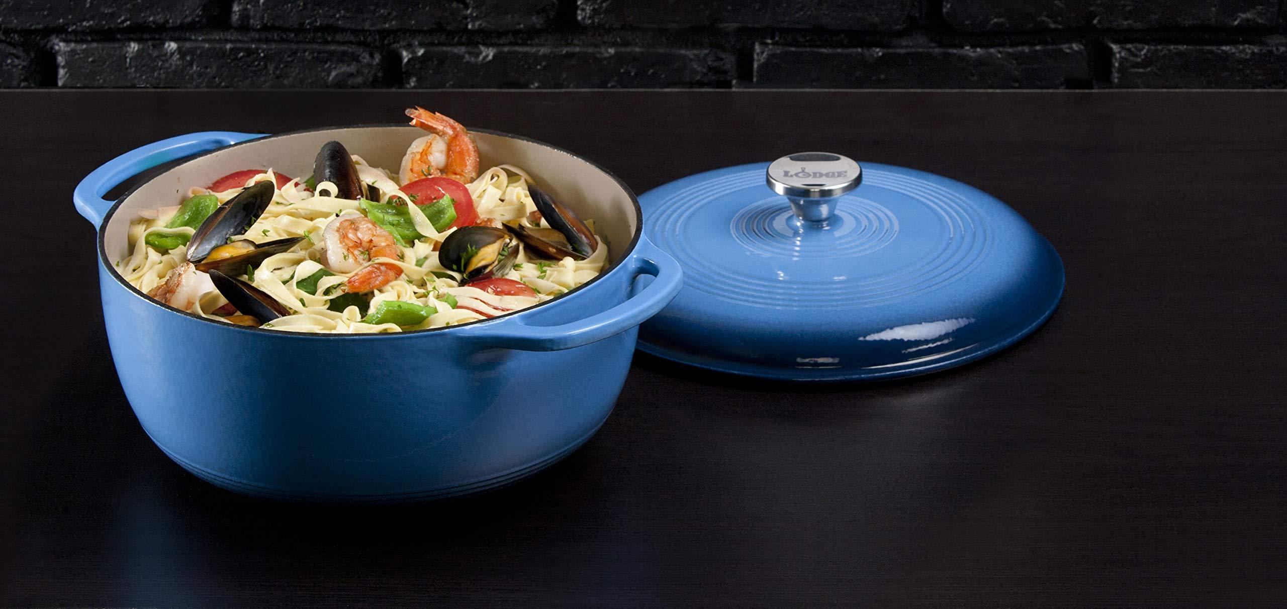 Lodge Lodge 6 Quart Enameled Cast Iron Dutch Oven with Lid Dual Handles Oven Safe up to 500 F or on Stovetop - Use to Marinate, Cook, Bake, Refrigerate and Serve Blue